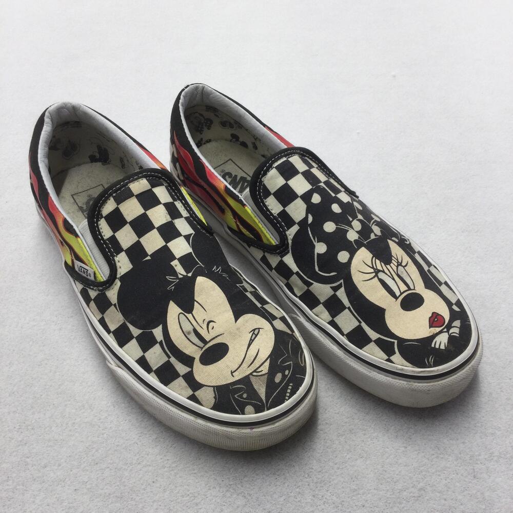 Vans Disney Classic Slip-On Shoes Mens Size 8.5 Checkerboard Mickey Minnie Mouse